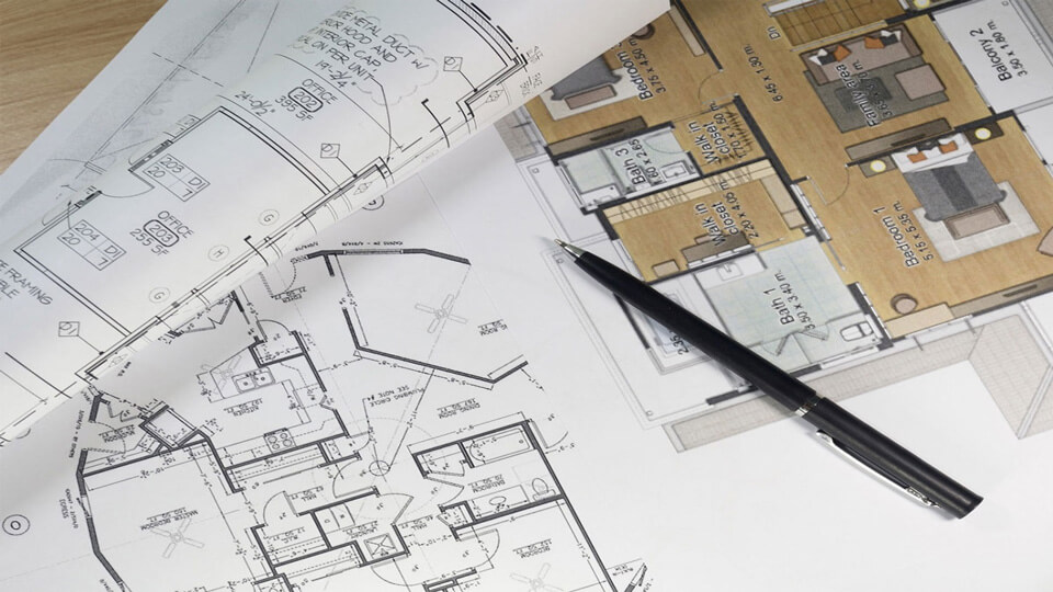 Bản vẽ thiết kế nhà phố gồm mặt bằng 2D và phối cảnh 3D chi tiết, kèm bút ghi chú, thể hiện đầy đủ thông số kỹ thuật để đảm bảo thi công chính xác.