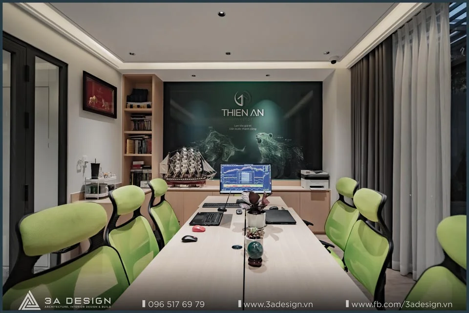 văn phòng với tone xanh lá nổi bật - nhà phố H-House