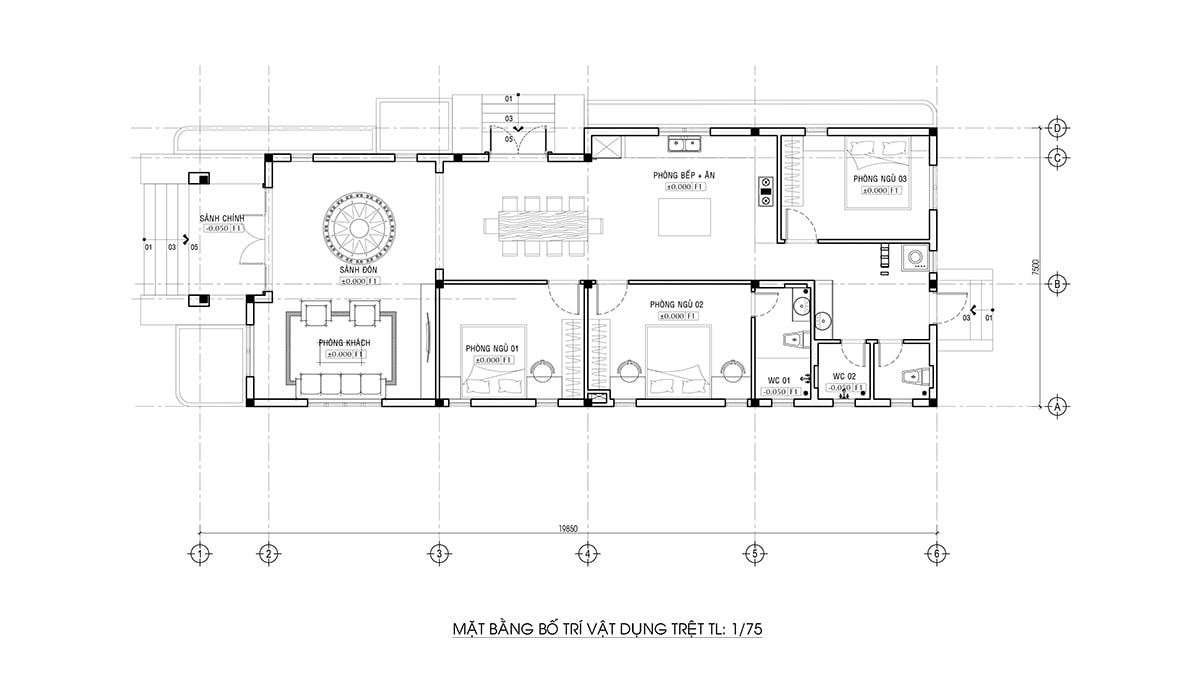 Phối cảnh mặt tiền nhà phố hiện đại phong cách Mái Thái (hoặc mái dốc nhẹ) sử dụng tone trắng chủ đạo và vật liệu ghi xám, tạo cảm giác sang trọng, bề thế và cao ráo.