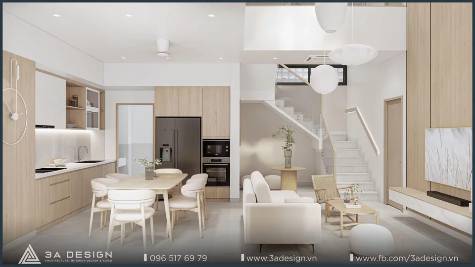 Nội thất phòng khách - nhà bếp không gian mở nhà phố L-house