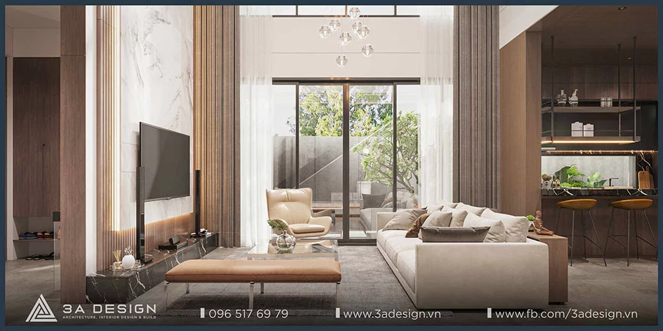 phòng khách mở ra khu tiểu cảnh