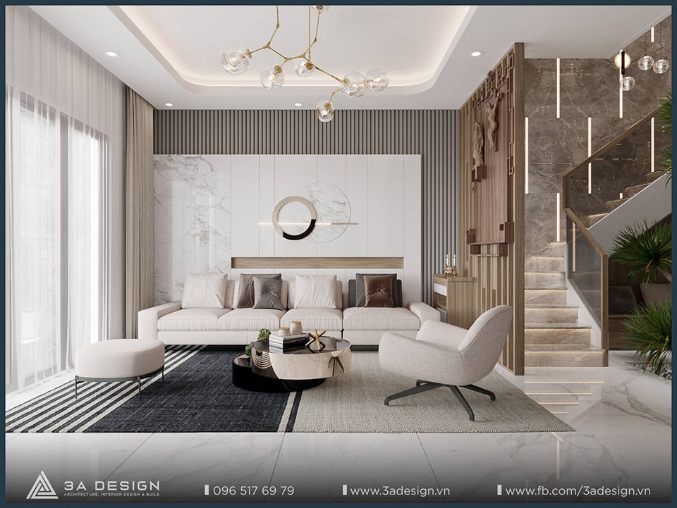 Phòng khách hiện đại với sofa chữ L, ánh sáng tự nhiên và thiết kế mở kết nối.