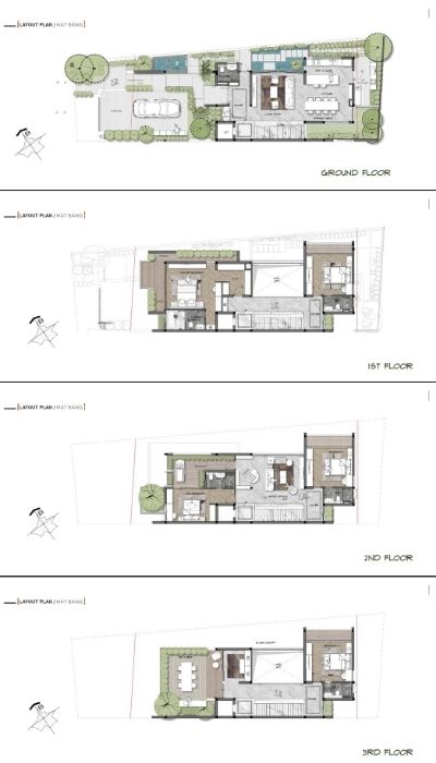 Phối cảnh 3D ngoại thất nhà phố 2 tầng hiện đại, với kiến trúc mảng khối, cổng rào kim loại/gỗ, và ban công xanh, là hình ảnh chân thực sau khi chốt phương án thiết kế và phân tích mặt bằng cơ sở.