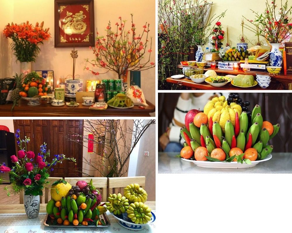 rang trí nhà ngày Tết truyền thống trên bàn thờ