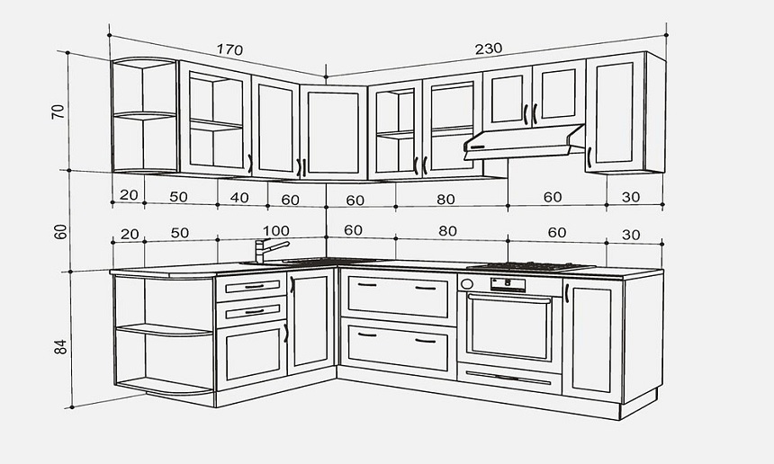 Kích thước tiêu chuẩn các ngăn tủ bếp.