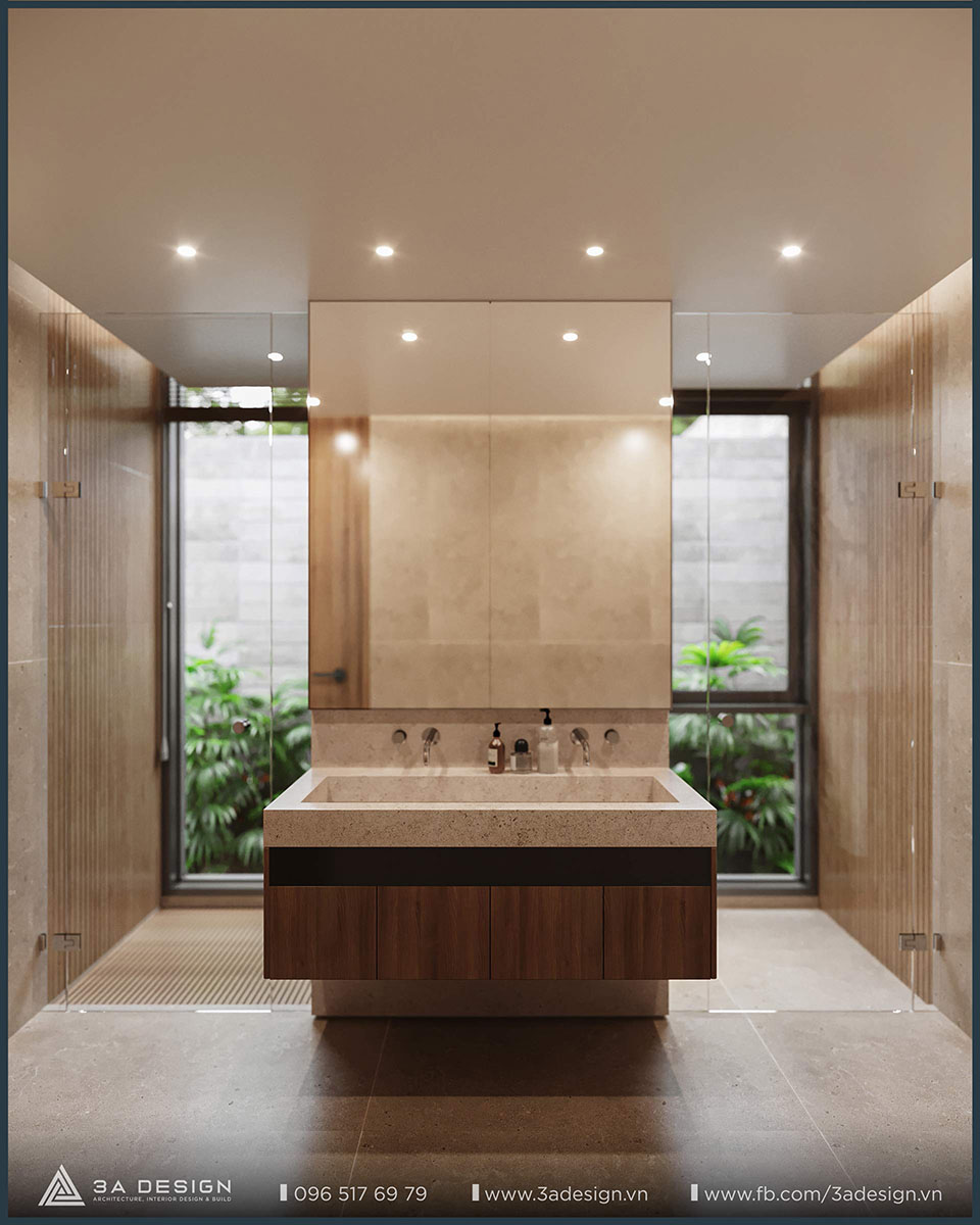 thiết kế phòng tắm tinh tế với 2 khu tách biệt