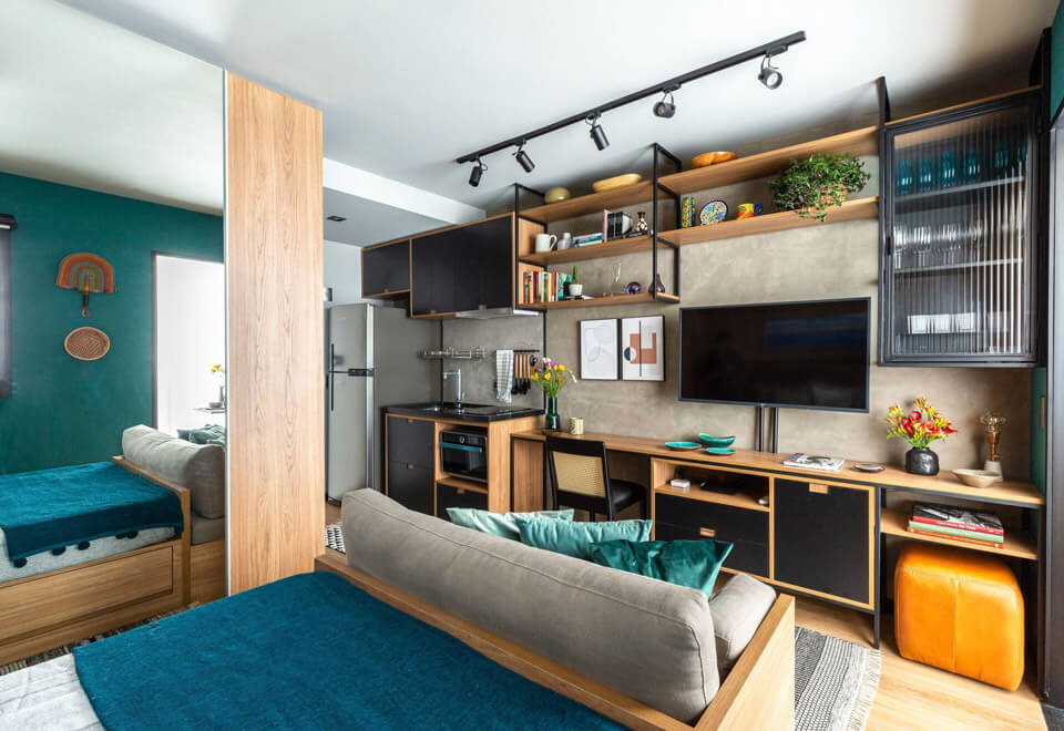thiết kế kiến trúc căn hộ 1  phòng ngủ cho gia đình hai thành viên