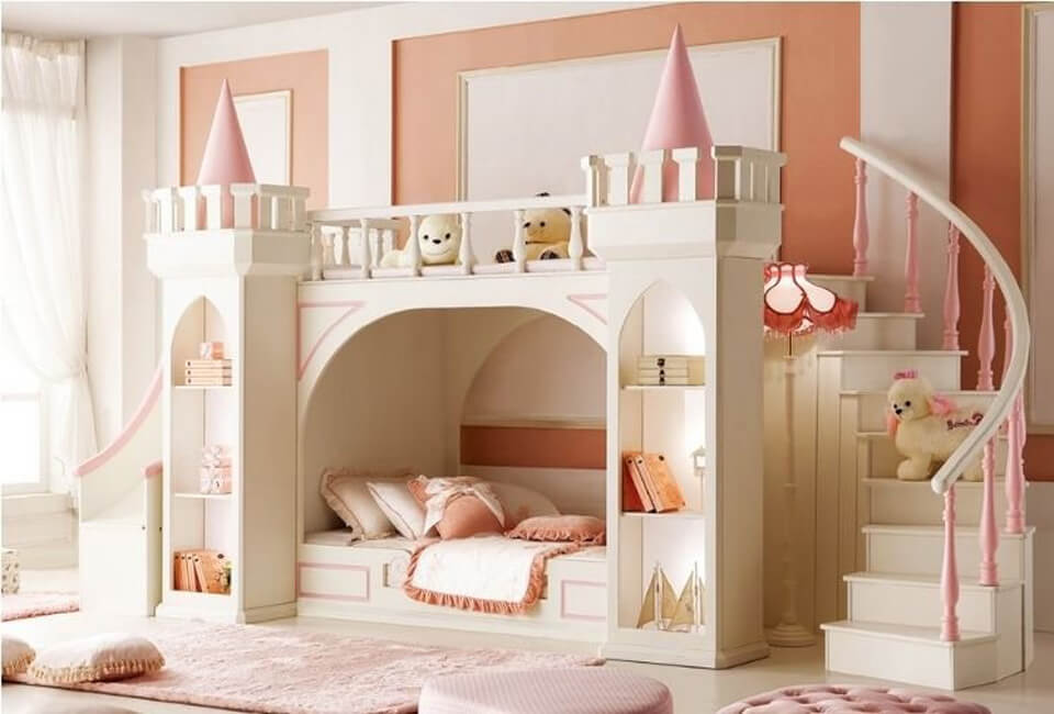 giường cho bé gái phong cách lâu đài