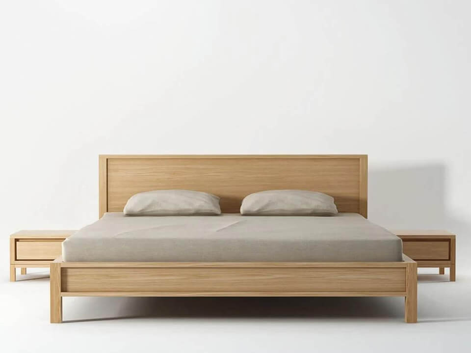 thiết kế nội thất phòng ngủ giường gỗ tự nhiên