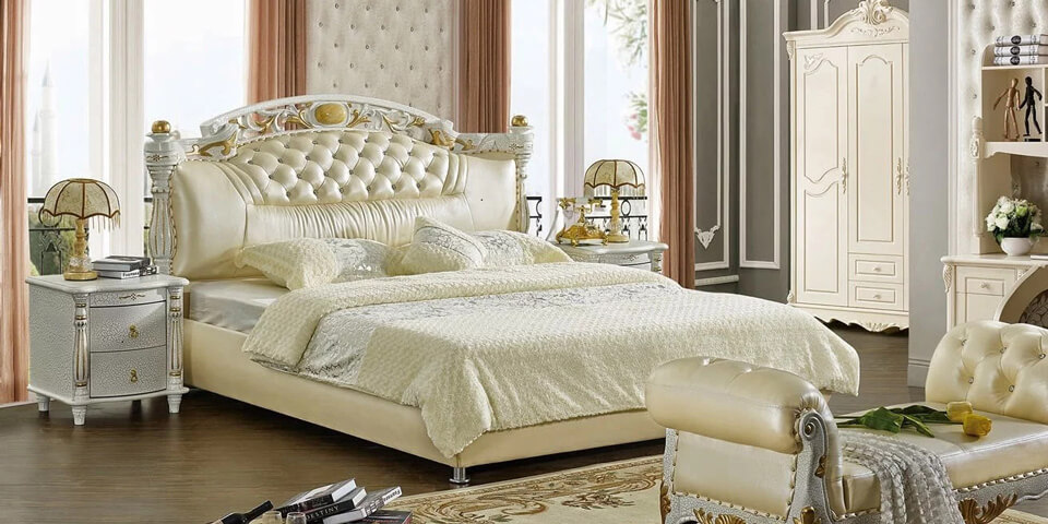 giường tân cổ điển sử dụng chất liệu gỗ cao cấp