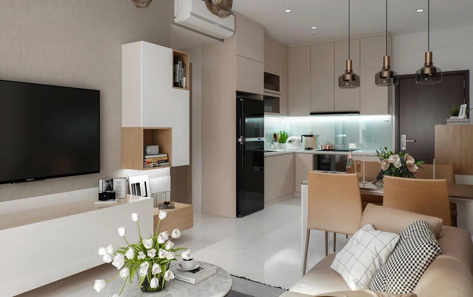 thiết kế chung cư 45m2 1 phòng ngủ tiện nghi và hiện đại
