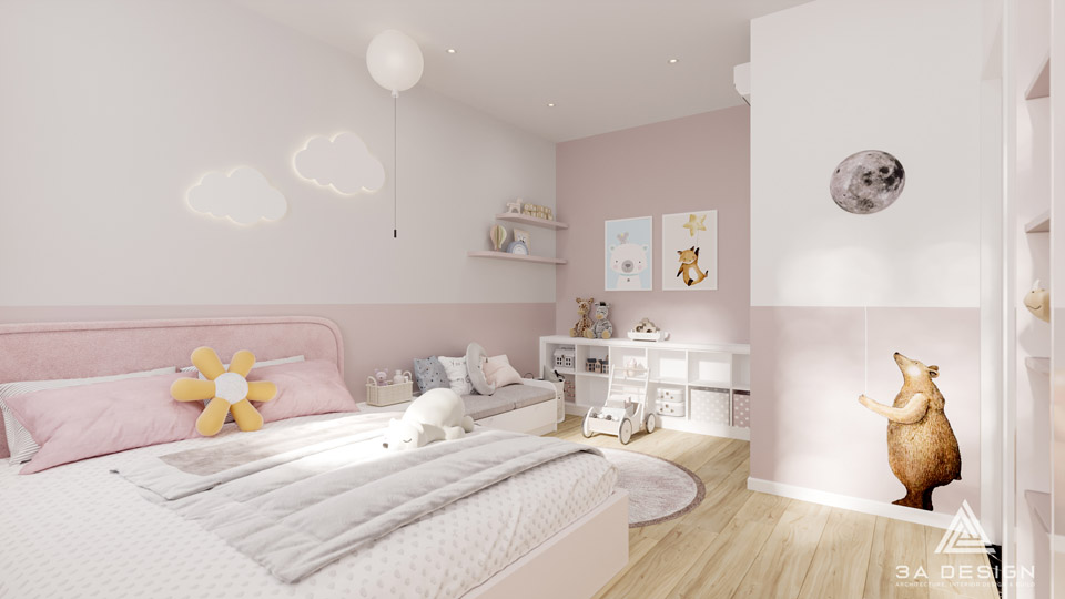 phòng ngủ màu hồng của bé