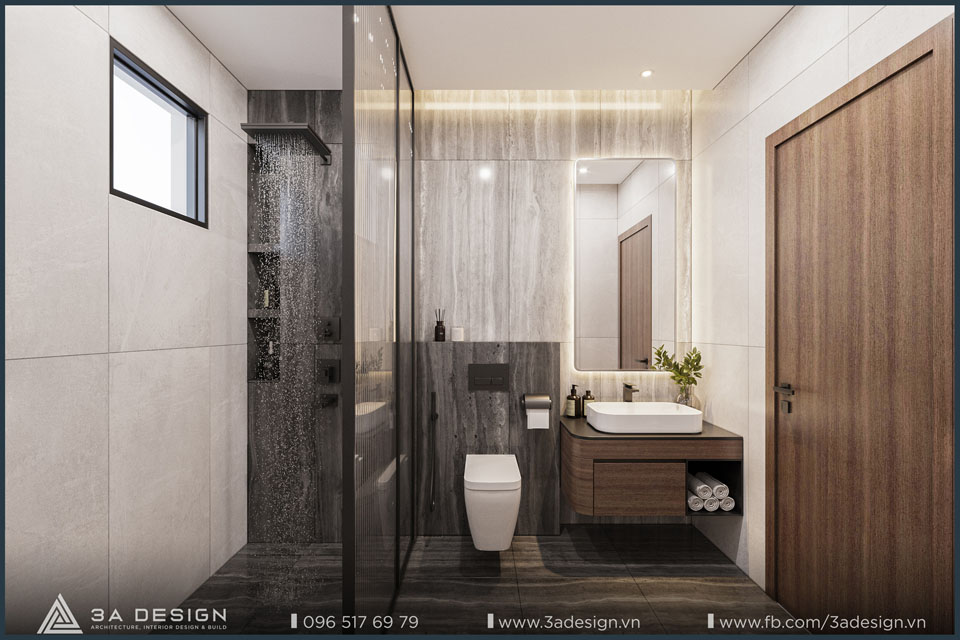 phòng tắm được thiết kế với đèn led âm tường