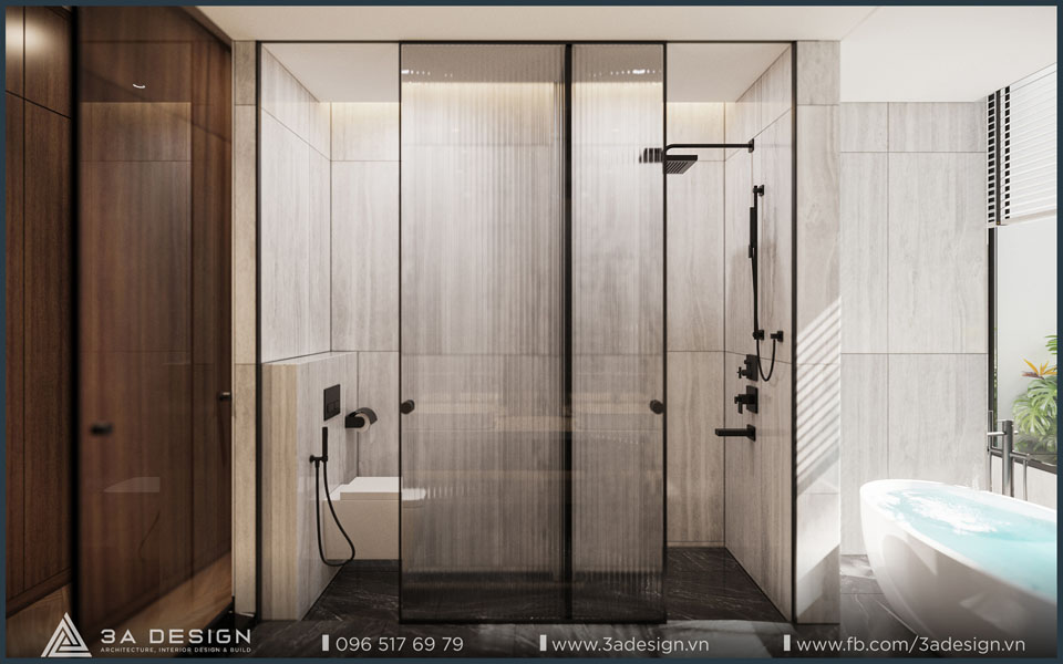 thiết kế phòng tắm với cửa kính kéo