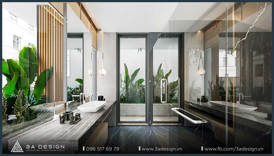 mẫu phòng tắm hiện đại kết hợp với cây xanh