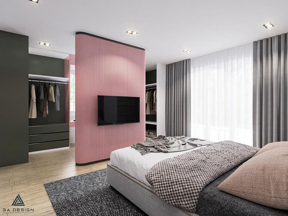 thiết kế phòng ngủ tone màu hồng