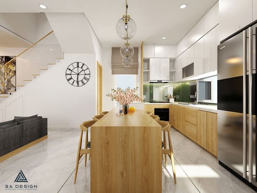 mẫu nội thất và bộ bếp bàn ăn đẹp bằng gỗ chung cư hiện đại quận 9
