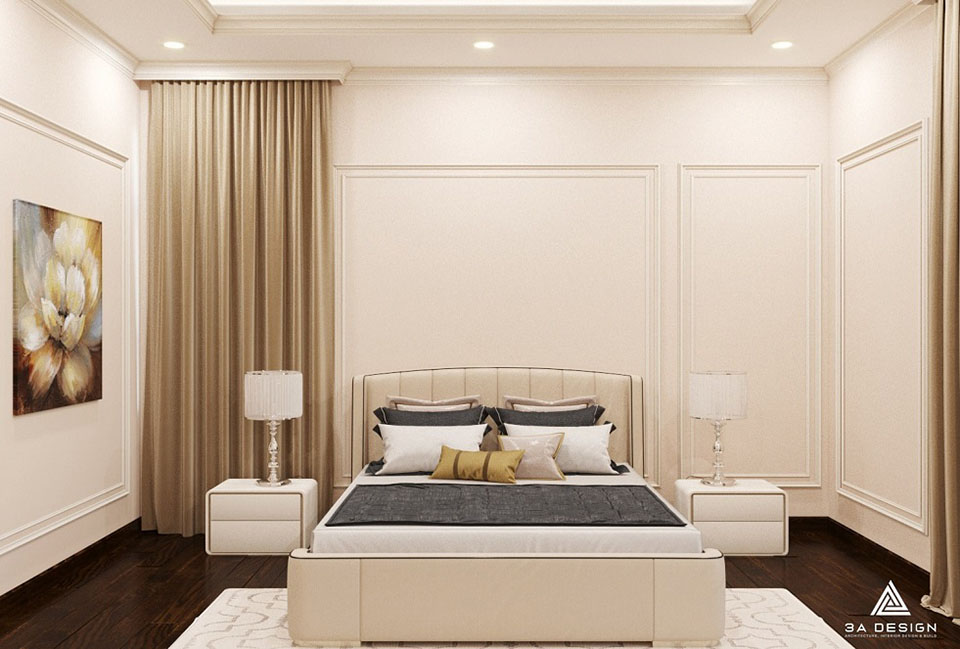 phòng ngủ sang trọng khi sử dụng gỗ gàn màu tối