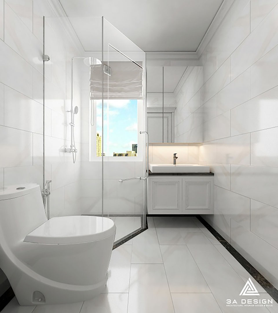 phòng tắm hiện đại với tone trắng tinh khôi