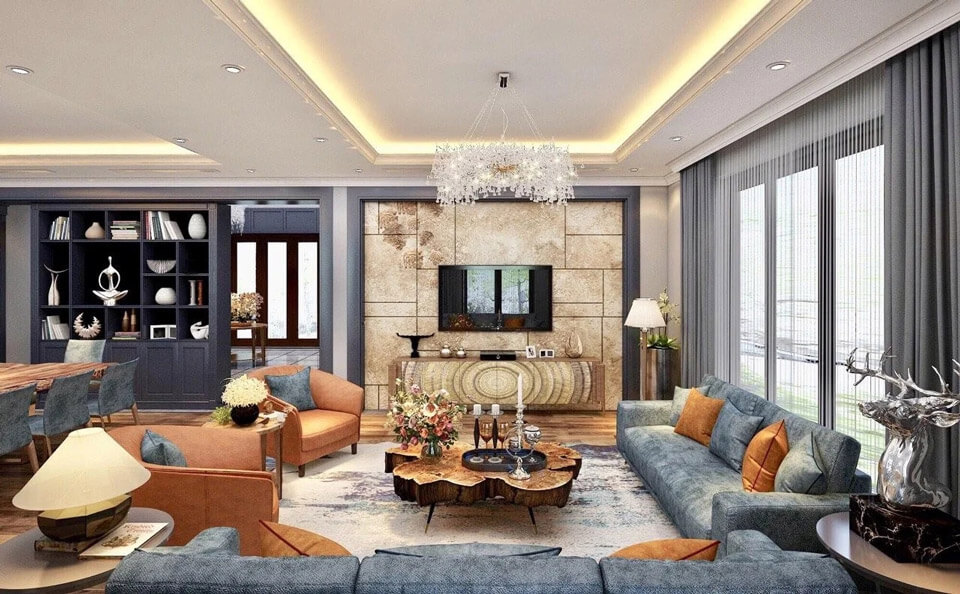 bố trí nội thất phong cách luxury cho phòng khách sang trọng
