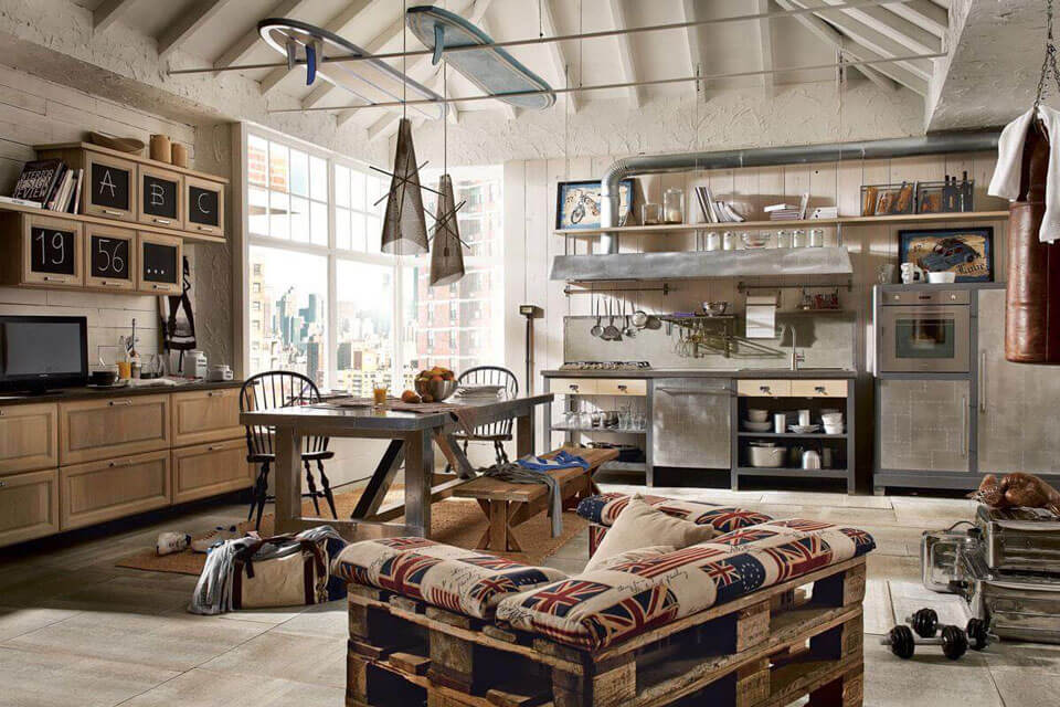 thiết kế không gian bếp phong cách nội thất vintage
