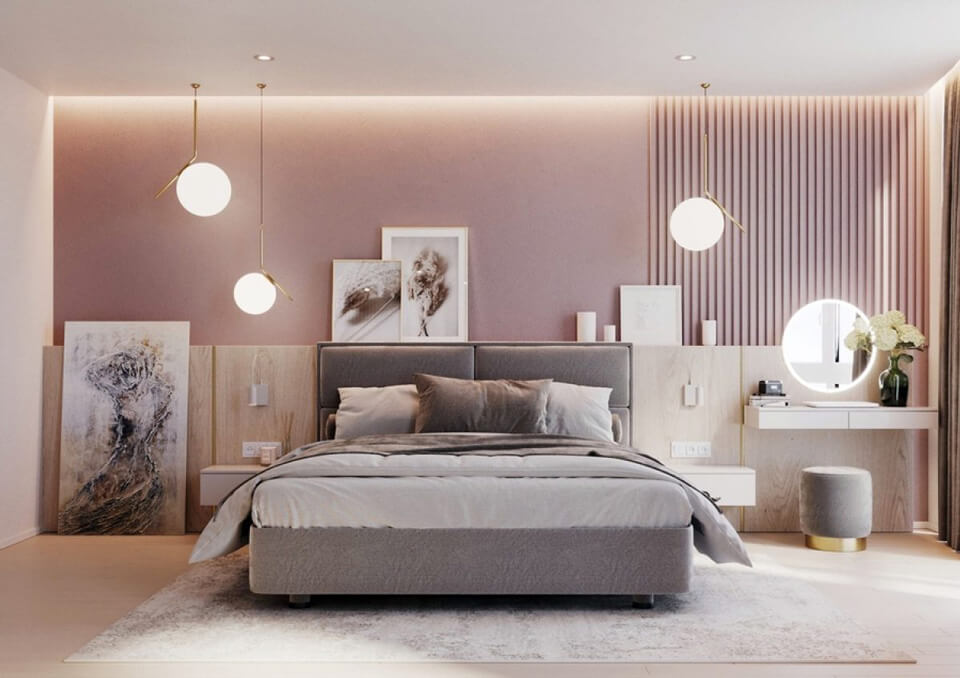 thiết kế phòng ngủ màu hồng hiện đại, tinh tế