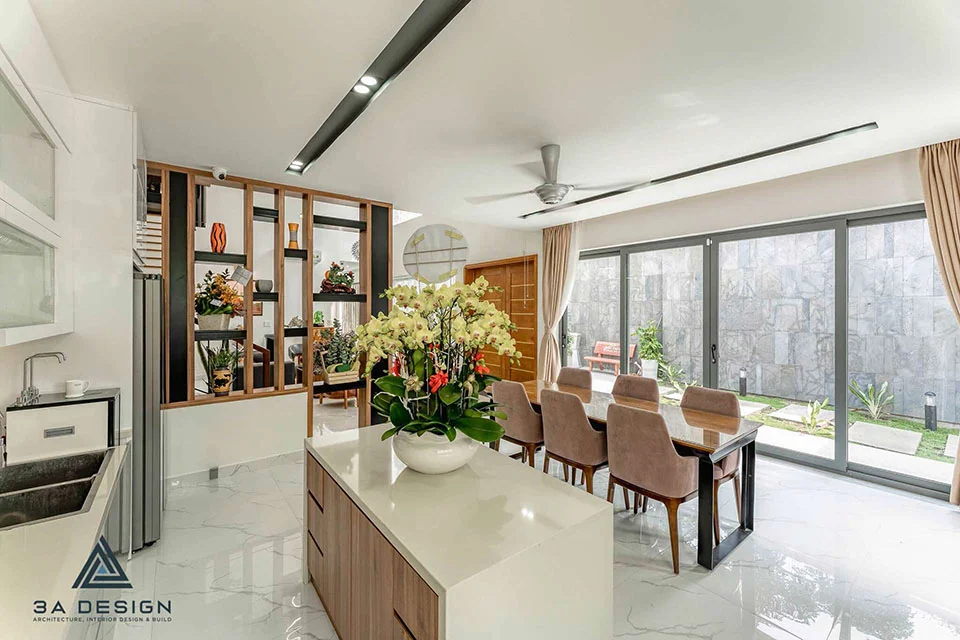 nội thất căn bếp ăn được sử dụng gỗ làm chủ đạo