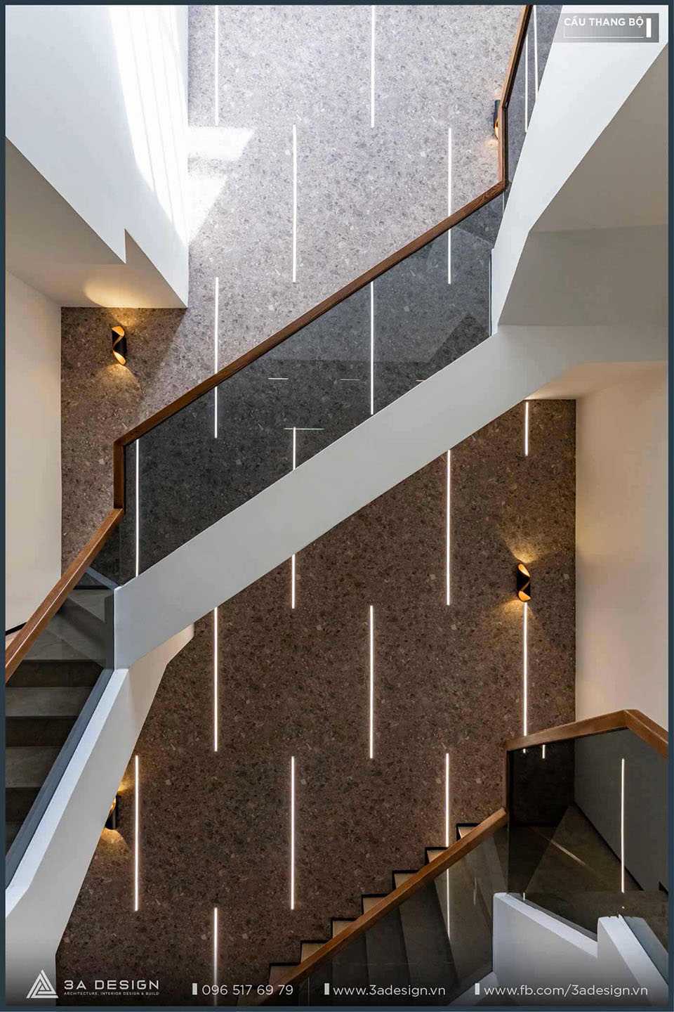 lối đi cầu thang được thiết kế đèn led âm tường