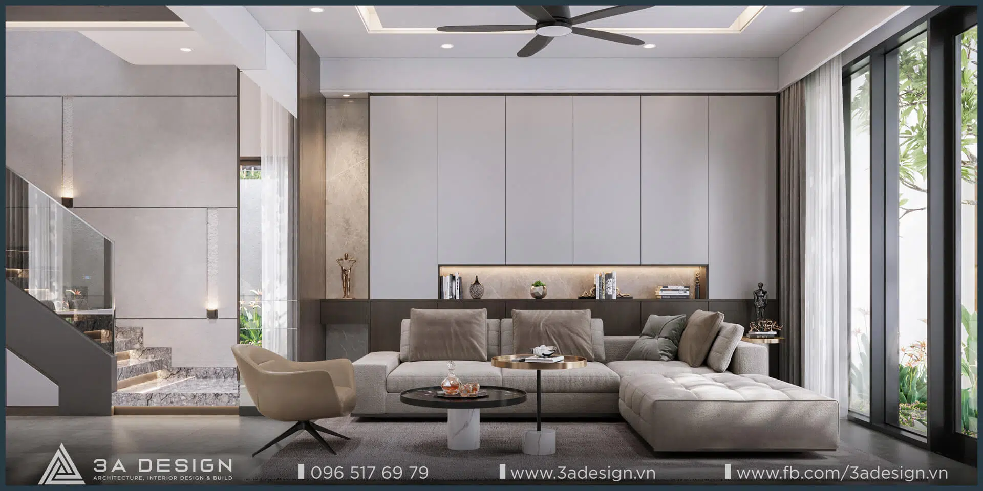 phòng khách tối giản và sang trọng