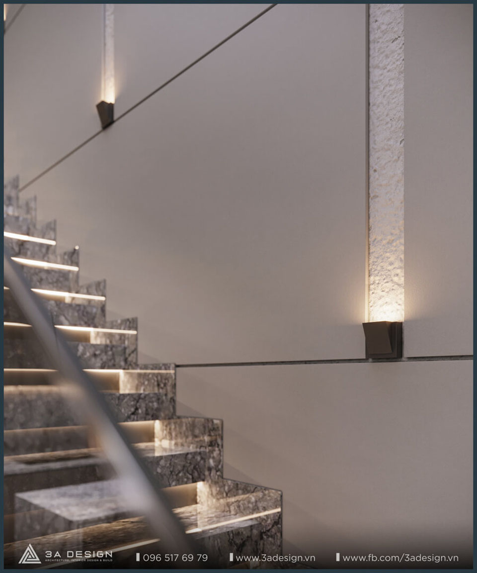 lối cầu thang được thiết kế đèn led phía dước