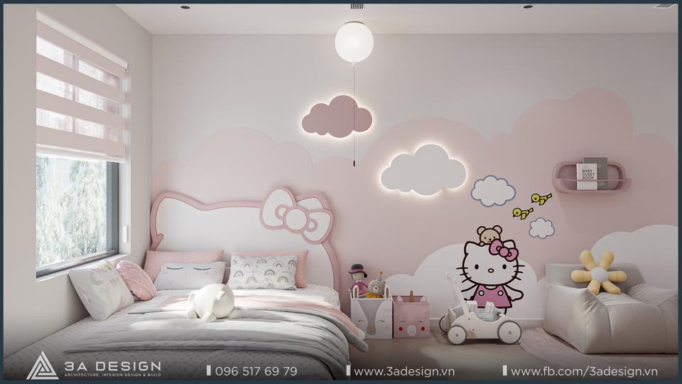 thiết kế phòng ngủ cho bé với tone hồng