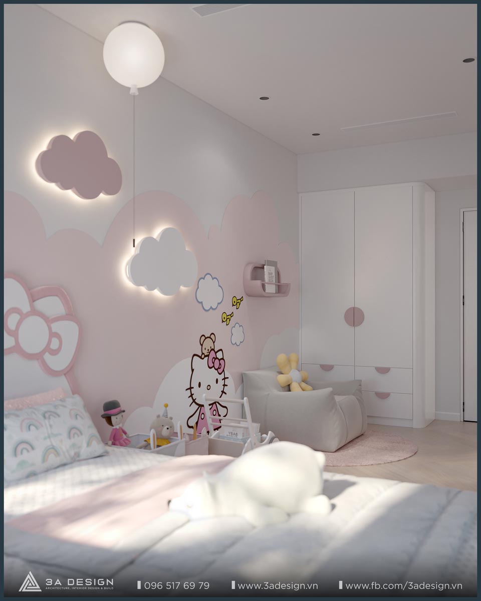 thiết kế phòng ngủ hello kitty cho bé gái