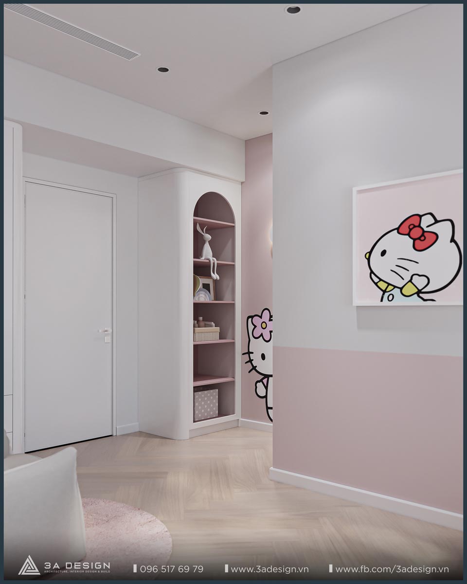 bố trí không gian cho phòng ngủ màu hồng