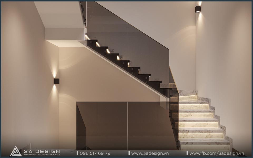 lối hành lang cầu thang thiết kế bằng kính