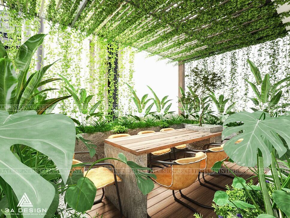 Tận dụng ánh nắng tự nhiên đưa vào nhà, kết hợp cùng cây mang lại cảm giác dễ chịu, hòa mình vào thiên nhiên là đặc điểm của kiến trúc hiện đại