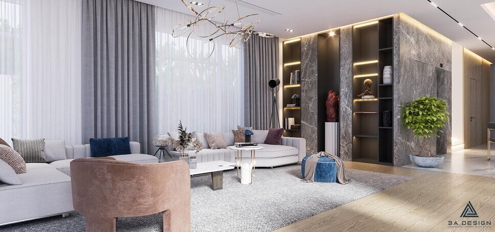 Thiết kế không gian phòng khách theo phong cách hiện đại