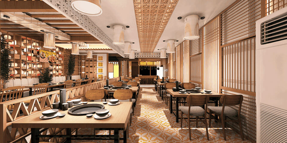 thiết kế nội thất nhà hàng phong cách tối giản, gọn gàn, thoải mái cho thực khách