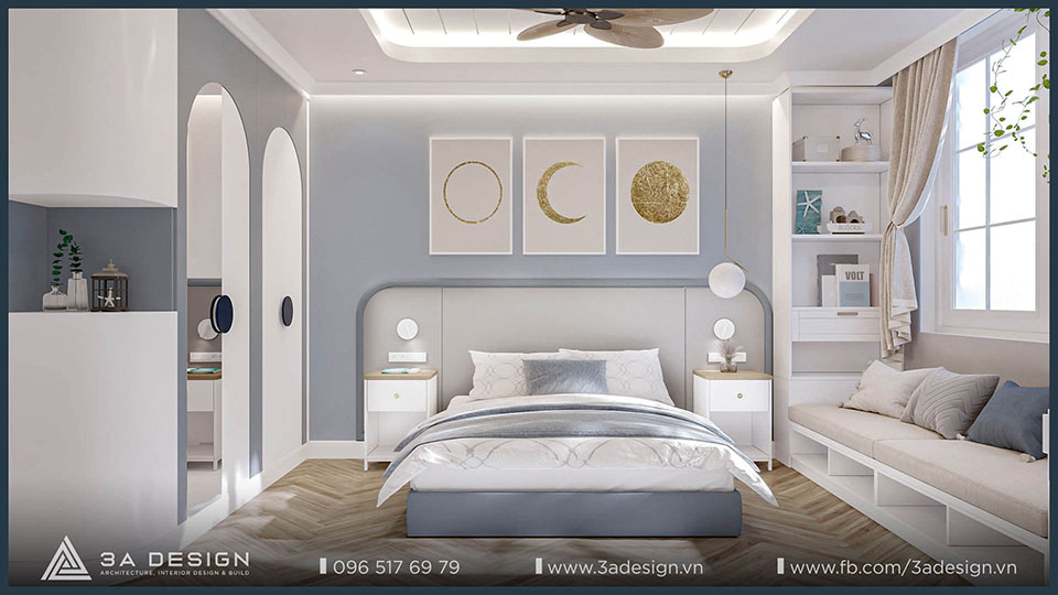 phòng ngủ 2 thiết kế với màu xanh ấm cúng