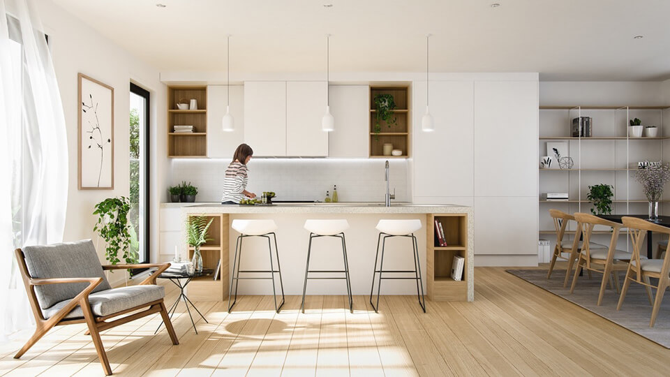 phòng bếp đẹp hiện đại phong cách tối giản