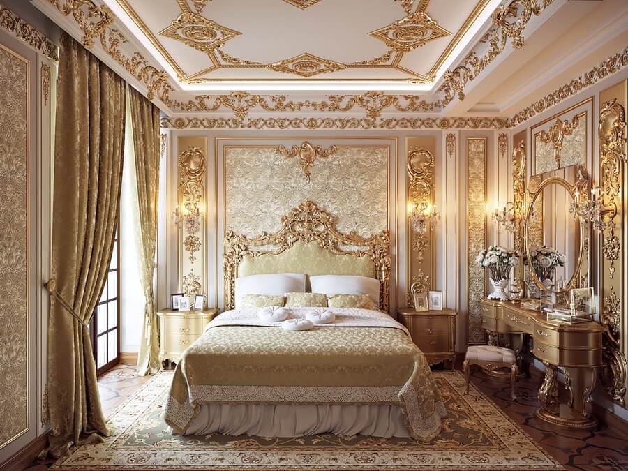 thiết kế phòng ngủ đẹp phong cách tân cổ điển với các hoạ tiết sang trọng