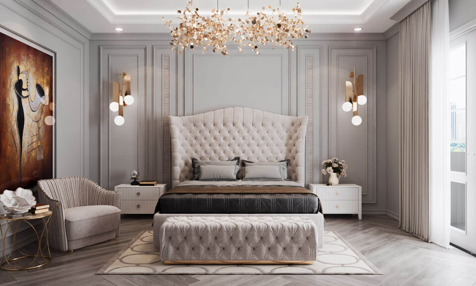 thiết kế phòng ngủ đẹp cho nữ phong cách tân cổ điển, hiện đại sang trọng