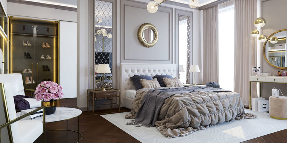 thiết kế phòng ngủ đẹp cho nữ phong cách tân cổ điển