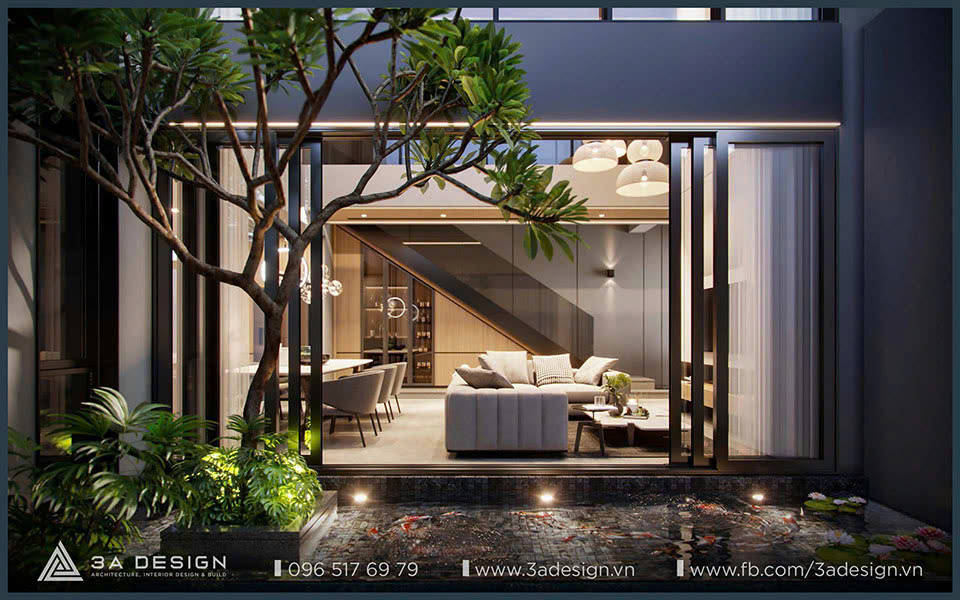 Không gian điển hình của Tropical Modern do 3A Design thiết kế – nơi mọi giới hạn vật lý dường như được xoá bỏ để ánh sáng, gió trời và cây xanh cùng tồn tại trong từng hoạt động sinh hoạt.